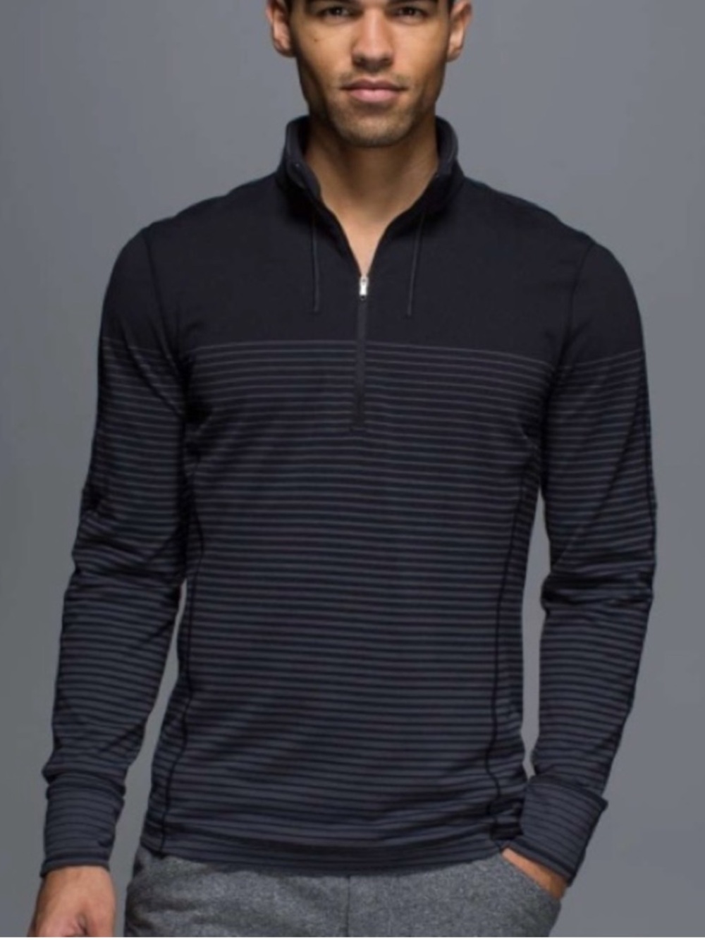 Lululemon Sweat Session 1/2 Zip Pullover Black Grey Stripe S